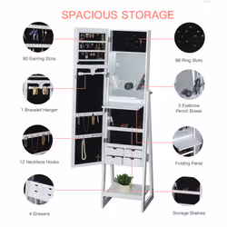 HOMCOM Freestanding Jewellery Storage Armoire w/ 2 Mirrors Drawers Hooks Lights - Additional view 5