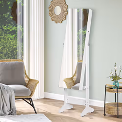 HOMCOM Lockable Jewellery Storage Mirror Armoire Freestanding Adjustable White