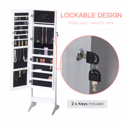 HOMCOM Lockable Jewellery Storage Mirror Armoire Freestanding Adjustable White - Additional view 4