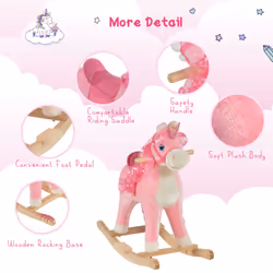 HOMCOM Kids Rocking Unicorn Ride-On Horse Moving Mouth Tail Sounds 36-72 Mnths