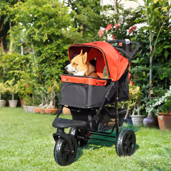 PawHut Folding 3 Wheel Pet Stroller Travel Adjustable Canopy Storage Brake Red