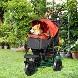 PawHut Folding 3 Wheel Pet Stroller Travel Adjustable Canopy Storage Brake Red
