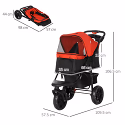 PawHut Folding 3 Wheel Pet Stroller Travel Adjustable Canopy Storage Brake Red - Additional view 4