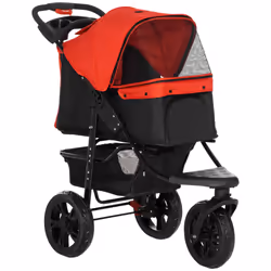 PawHut Folding 3 Wheel Pet Stroller Travel Adjustable Canopy Storage Brake Red - Additional view 8