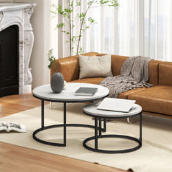 HOMCOM 2 Pcs Stacking Coffee Table Set Steel Frame, Marble Grey
