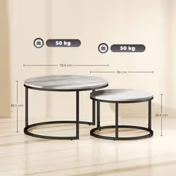 HOMCOM 2 Pcs Stacking Coffee Table Set Steel Frame, Marble Grey