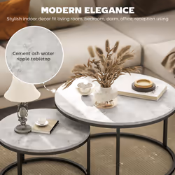 HOMCOM 2 Pcs Stacking Coffee Table Set Steel Frame, Marble Grey