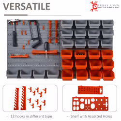 DURHAND 44 Pcs On-Wall Garage DIY Storage Unit Pegboard Tool Equipment Red