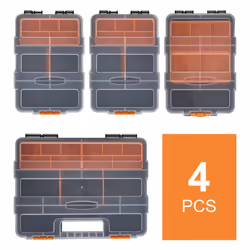 DURHAND Set Of 4 Plastic DIY Tool Storage Boxes Dividers Locking Lids Stacking