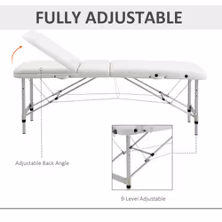 HOMCOM Portable PVC Massage Table Beauty Therapy Couch Bed Spa Aluminum White