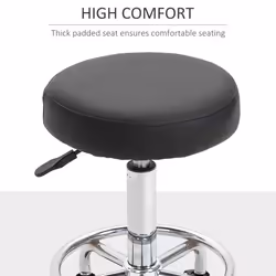 Vinsetto Round PU leather Salon Beautician Stool Adjustable Height w/ Footrest