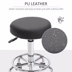 Vinsetto Round PU leather Salon Beautician Stool Adjustable Height w/ Footrest - Additional view 4