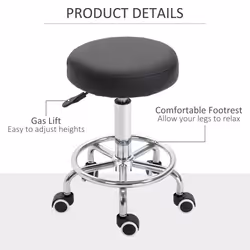 Vinsetto Round PU leather Salon Beautician Stool Adjustable Height w/ Footrest - Additional view 6