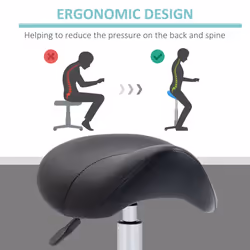 HOMCOM PU Leather Saddle Stool w/ Moulded Padded Seat Adjustable Height Black - Additional view 5