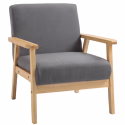 HOMCOM Minimalistic Accent Chair Wood Frame w/ Linen Cushions Wide Seat Armchair
