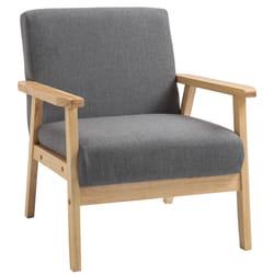 HOMCOM Minimalistic Accent Chair Wood Frame w/ Linen Cushions Wide Seat Armchair