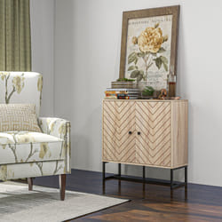 HOMCOM Embossed Arrow Storage Cabinet w/ Adjustable Shelf Metal Frame Handles