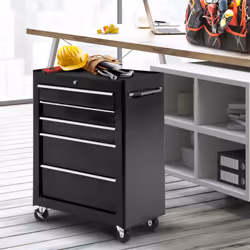 HOMCOM 5-Drawer Lockable Steel Tool Storage Cabinet Wheels Handle 2 Keys Black - Additional view 6