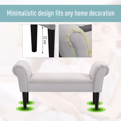 HOMCOM Bed End Chaise Lounge Window Seat Arm Bench Hallway Wood Legs Grey - Additional view 4