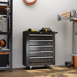 HOMCOM 5-Drawer Tool Chest Steel Lockable Tool Storage Cabinet w/ Wheels Black
