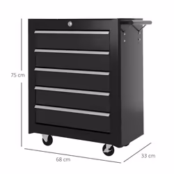 HOMCOM 5-Drawer Tool Chest Steel Lockable Tool Storage Cabinet w/ Wheels Black