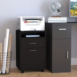 HOMCOM  Filing Cabinet with Drawers and Open Shelf, 60cm, Black