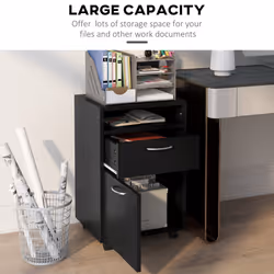 HOMCOM  Filing Cabinet with Drawers and Open Shelf, 60cm, Black
