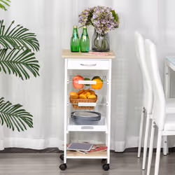 HOMCOM Mobile Rolling Kitchen Island Trolley for Home Metal Baskets Tray Shelves