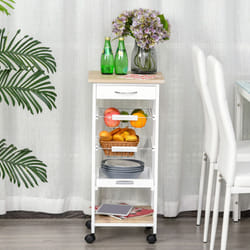 HOMCOM Mobile Rolling Kitchen Island Trolley for Home Metal Baskets Tray Shelves