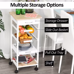 HOMCOM Mobile Rolling Kitchen Island Trolley for Home Metal Baskets Tray Shelves