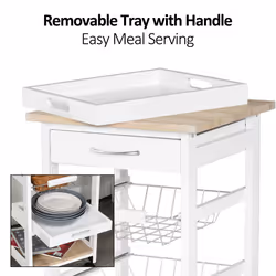 HOMCOM Mobile Rolling Kitchen Island Trolley for Home Metal Baskets Tray Shelves