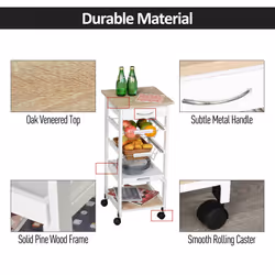 HOMCOM Mobile Rolling Kitchen Island Trolley for Home Metal Baskets Tray Shelves - Additional view 4