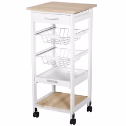 HOMCOM Mobile Rolling Kitchen Island Trolley for Home Metal Baskets Tray Shelves - Additional view 8
