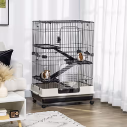 PawHut Four-Level Small Animal Cage, Indoor Pet House, Black, 81 x 52.5 x 114 cm