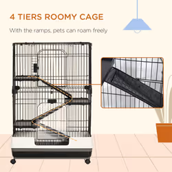 PawHut Four-Level Small Animal Cage, Indoor Pet House, Black, 81 x 52.5 x 114 cm