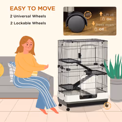 PawHut Four-Level Small Animal Cage, Indoor Pet House, Black, 81 x 52.5 x 114 cm