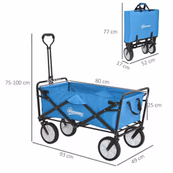 Outsunny Folding Outdoor Storage Trolley Cart Bag Telescopic Handle Brakes Blue - Additional view 5