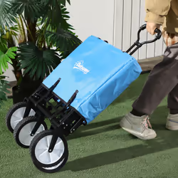 Outsunny Folding Outdoor Storage Trolley Cart Bag Telescopic Handle Brakes Blue - Additional view 7