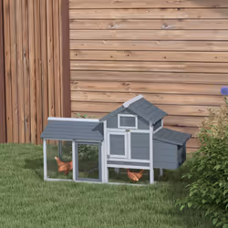 PawHut Chicken Coop Hen Cage Small Animal Hutch Nesting Box Outdoor Run Grey