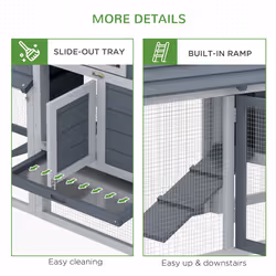 PawHut Chicken Coop Hen Cage Small Animal Hutch Nesting Box Outdoor Run Grey - Additional view 5