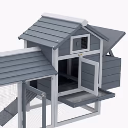 PawHut Chicken Coop Hen Cage Small Animal Hutch Nesting Box Outdoor Run Grey - Additional view 7