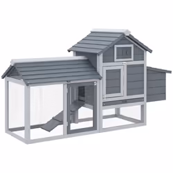 PawHut Chicken Coop Hen Cage Small Animal Hutch Nesting Box Outdoor Run Grey - Additional view 8