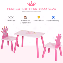 HOMCOM 3 Pcs Kids Princess & Crown Chair Table Set Home Furniture 2-4 Yrs Pink - Additional view 4
