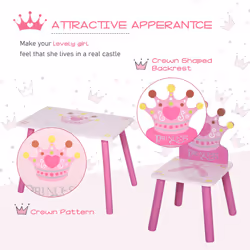 HOMCOM 3 Pcs Kids Princess & Crown Chair Table Set Home Furniture 2-4 Yrs Pink - Additional view 5