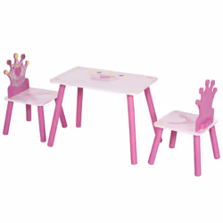 HOMCOM 3 Pcs Kids Princess & Crown Chair Table Set Home Furniture 2-4 Yrs Pink - Additional view 8