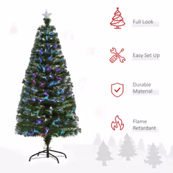 HOMCOM 5FT Multicoloured Artificial Christmas Tree w/ Pre-Lit Modes Metal Stand