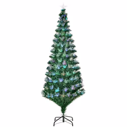 HOMCOM 6FT Multicoloured Artificial Christmas Tree w/ Pre-Lit Modes Metal Stand