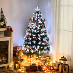 HOMCOM 4ft White Light Artificial Christmas Tree w/ 130 LED Star Topper Tri-Base