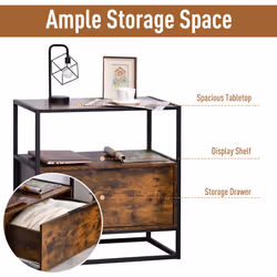 HOMCOM Industrial-Style Side Table w/ Drawer Open Shelf Steel Frame Base Retro