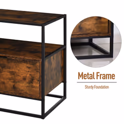 HOMCOM Industrial-Style Side Table w/ Drawer Open Shelf Steel Frame Base Retro - Additional view 4